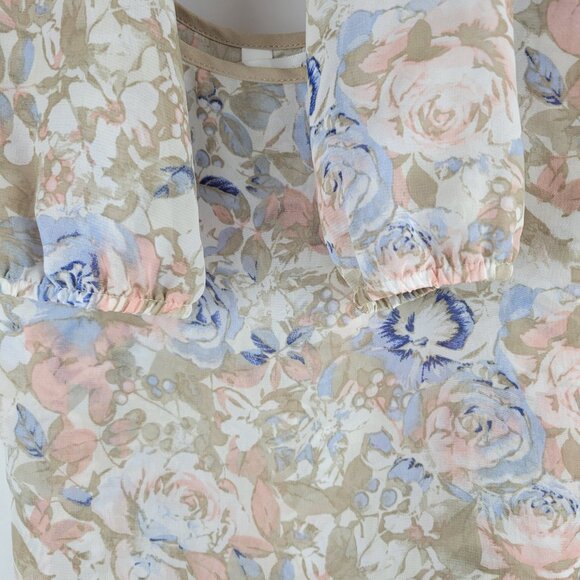 Floral Chiffon Blouse Pastel Rose Print Charming Charlie Long Sleeve Size L - Picture 8 of 14